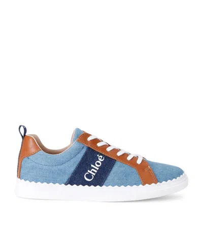 Chloé Kids' Denim Logo Sneakers In Blue