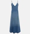 Chloé Denim Maxi Dress With Eyelet Embroidery In Blue
