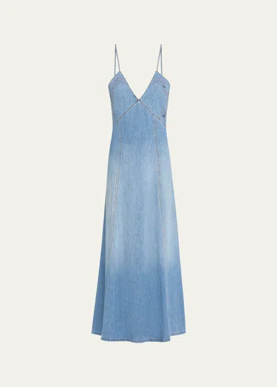 CHLOÉ DENIM MAXI DRESS WITH EYELET EMBROIDERY