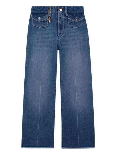 Chloé Kids' Denim Pants With Application In Blue