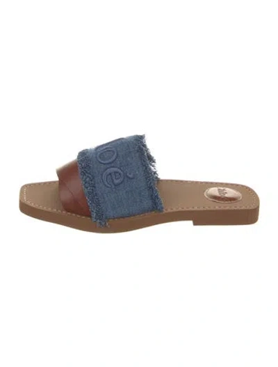 Pre-owned Chloé Denim Printed Slides In Blue