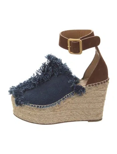 Pre-owned Chloé Denim Raw-edge Trim Espadrilles In Neutral