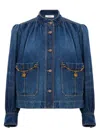 Chloé Women Blue Jacket With High Neck And Chain Detail On The Front In Denim Woman In Denim
