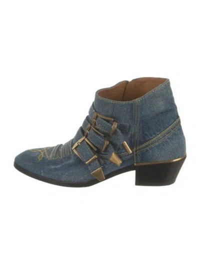 Pre-owned Chloé Denim Western Boots In Blue