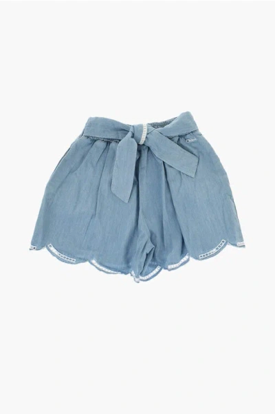 Chloé Denims Effect Shorts With Flake Details In Blue