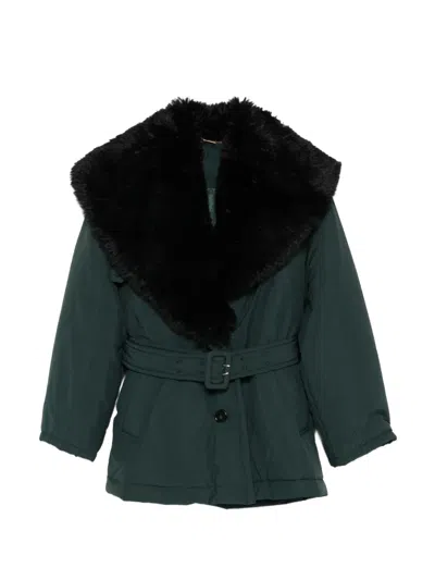 Chloé Detachable Shearling Collar Belted Coat In Green