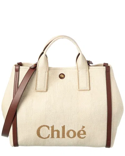 Chloé Dnu Pack Chloe Carry Medium Raffia & Leather Tote In Neutral