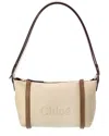 Chloé Logo Embroidered Canvas Shoulder Bag In Beige