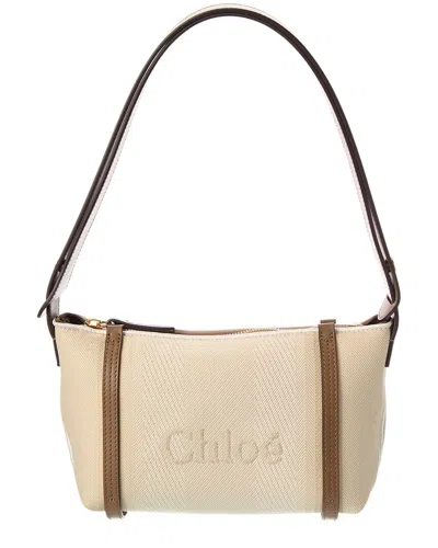 Chloé Dnu Pack Chloe Logo Canvas & Leather Shoulder Bag In Beige