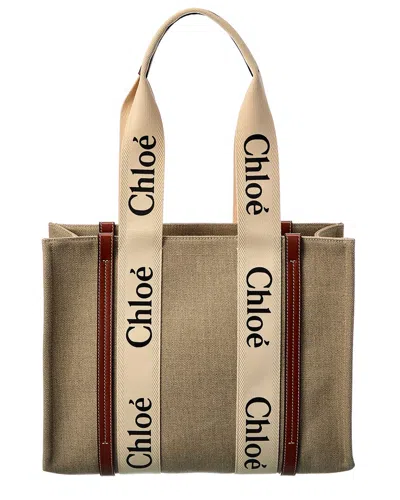 Chloé Dnu Pack Chloe Woody Medium Canvas & Leather Tote In Brown