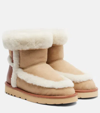 Chloé Dolcie Shearling-trimmed Suede Ankle Boots In Multi