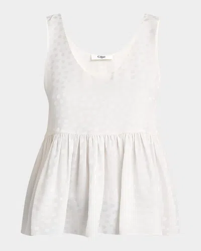 CHLOÉ DOT SILK JACQUARD SLEEVELESS PEPLUM BLOUSE