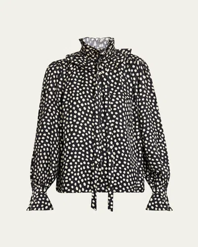 CHLOÉ DOTS-PRINT SILK JACQUARD RUFFLE BLOUSE
