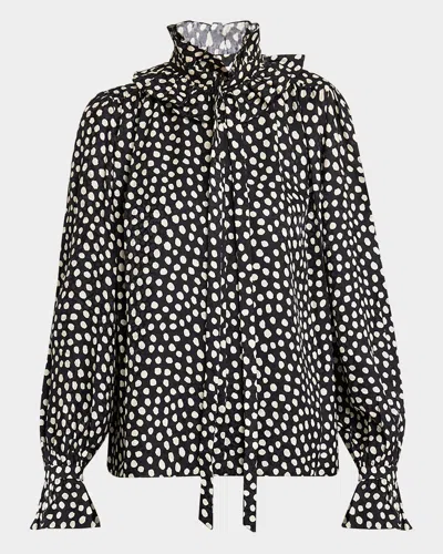 CHLOÉ DOTS-PRINT SILK JACQUARD RUFFLE BLOUSE
