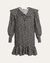 Chloé Dots-print Silk Jacquard Capelet Long-sleeve Mini Dress In Black