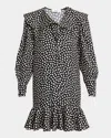 Chloé Dots-print Silk Jacquard Capelet Long-sleeve Mini Dress In Multi