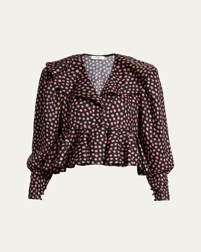 Chloé Dots-print Silk Jacquard Peplum Blouse In Multi