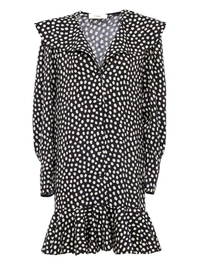 Chloé Dots-print Silk Jacquard Capelet Long-sleeve Mini Dress In Black