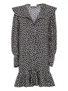 Chloé Dots-print Silk Jacquard Capelet Long-sleeve Mini Dress In Black