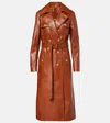 Chloé Glossy Leather Belted Long Trench Coat In Caramello