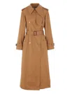 Chloé Double-breasted Leather-trimmed Cotton-gabardine Trench Coat In Brown