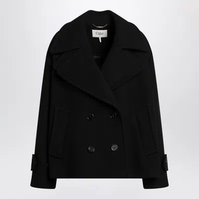 CHLOÉ CHLOÉ DOUBLE BREASTED BLACK COAT IN WOOL BLEND