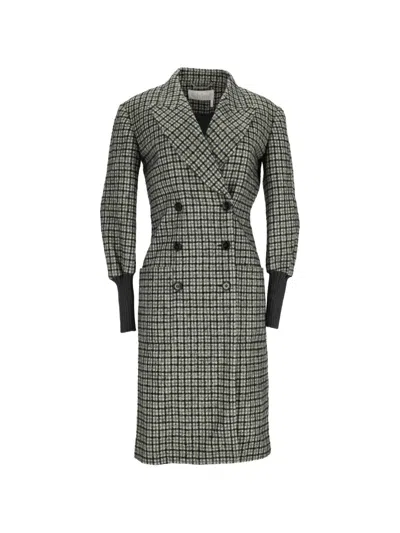 Pre-owned Chloé Double-breasted Check Coat In Green