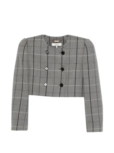 Chloé Double-breasted Check Jacket In Gray