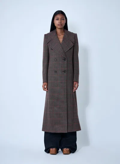 Chloé Double-breasted Check Wool Coat In Brown