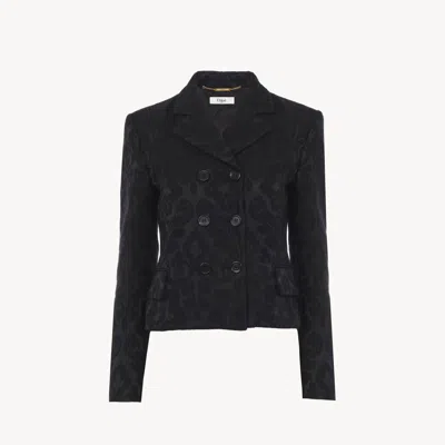 Chloé Double-breasted Fitted Jacket In A Wool-mix Jacquard Black Size 2 77% Wool, 23% Polyester, Horn Buba