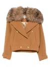 Chloé Wool Blend Jacket Fur Collar In Gold
