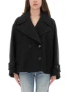 Chloé Black Double-breasted Jacket With Notched Wide Revers And Dropped Shoulders In Wool Blend Woma In Black