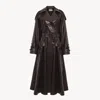 Chloé Double-breasted Long Riding Coat In Coated Linen Purple Size 6 100% Wool, Horn Bubalus Bubalis, Farm In Brown
