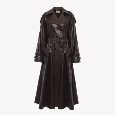 Chloé Double-breasted Long Riding Coat In Coated Linen Purple Size 6 100% Wool, Horn Bubalus Bubalis, Farm In Brown