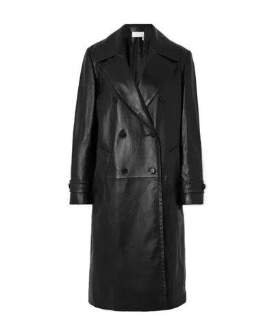 Chloé Double-breasted Shiny Leather Overcoat In Black