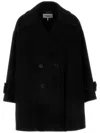 Chloé Wide Blue Double-breasted Coat In Black