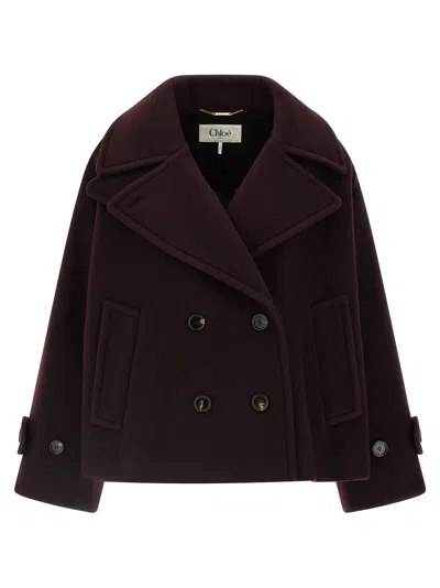 CHLOÉ DOUBLE-BREASTED SHORT COAT COATS AND TRENCH COATS BORDEAUX