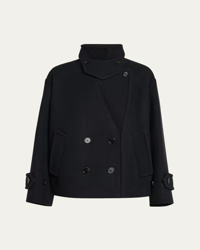 Chloé Double-breasted Soft Wool Pea Coat In Iconic Navy