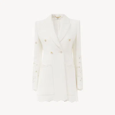Chloé Double-breasted Tailored Jacket In A Cotton Mix White Size 6 55% Cotton, 28% Polyamide, 17% Linen, H