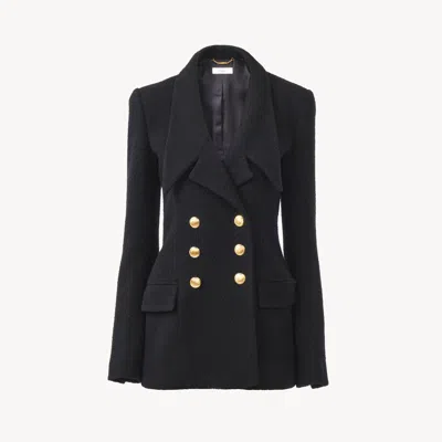 Chloé Double-breasted Tailored Jacket In Wool Bouclette Black Size 8 100% Wool, Horn Bubalus Bubalis, Farm
