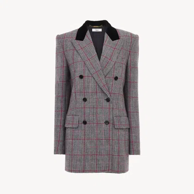 CHLOÉ DOUBLE-BREASTED TAILORED JACKET IN WOOL CHECK BLACK SIZE 12 100% VIRGIN WOOL, HORN BUBALUS BUBALIS, 