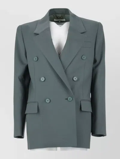 Chloé Double Breasted Tailored Jacket Structured Shoulders In Gray
