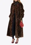 Chloé Double-breasted Tiger Print Shearling Coat In Brown