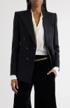 Chloé Double Breasted Virgin Wool Grain De Poudre Blazer In Black
