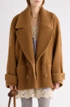 Chloé Double-breasted Short Coat In Herringbone Wool In Brown