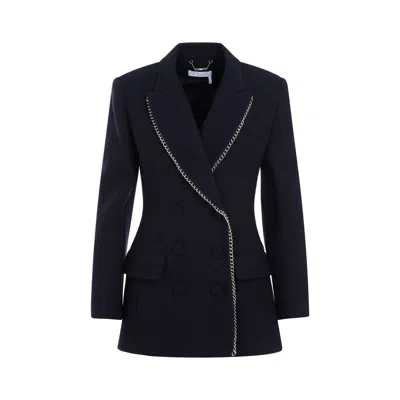 Chloé Double-breasted Wool Jacket With Structured Shoulders In Blue