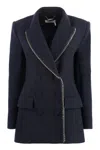 Chloé Double-breasted Wool Jacket With Structured Shoulders In Blue