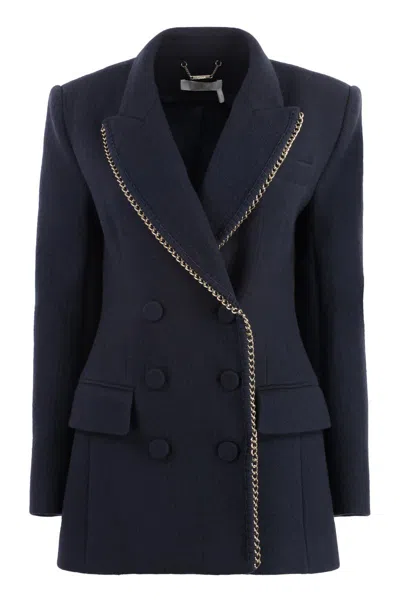 Chloé Double-breasted Wool Jacket With Structured Shoulders In Blue