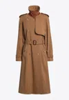 Chloé Double-breasted Leather-trimmed Cotton-gabardine Trench Coat In Beige