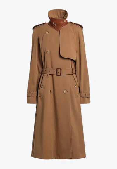 Chloé Long Water-repellent Beige Trench Coat In Cotton Gabardine In Brown